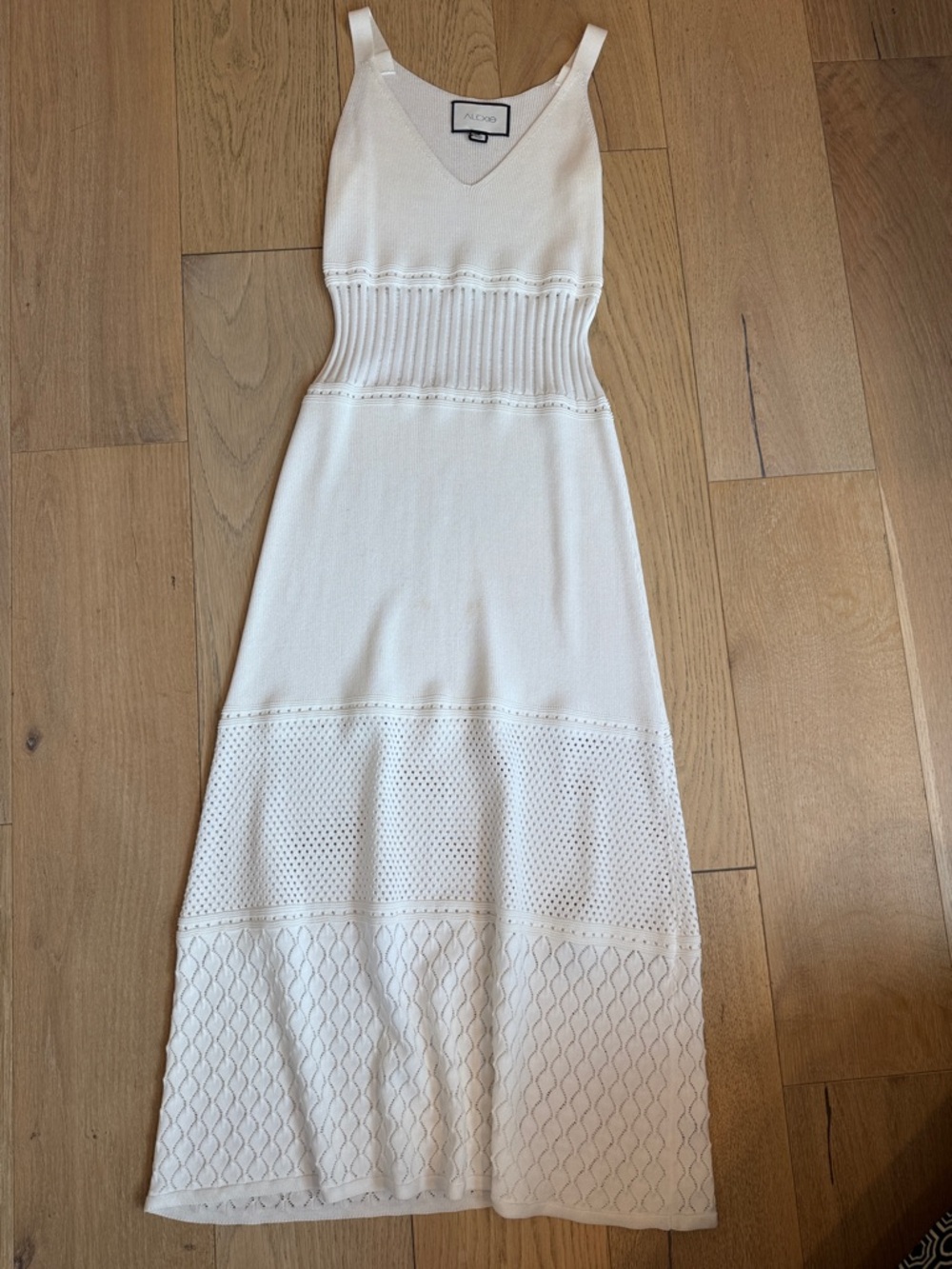 Alexis Cream Knit Maxi Dress with Textured Panels